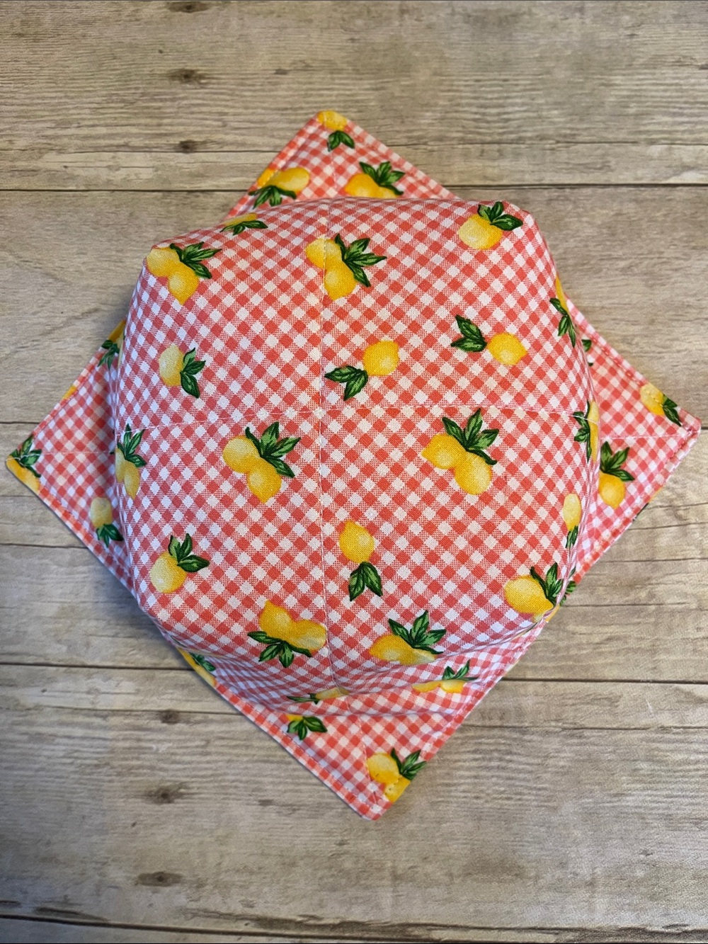 Microwave Bowl Cozy Lemons & Pink Same Cotton Both Sides Reversible Gift Basket